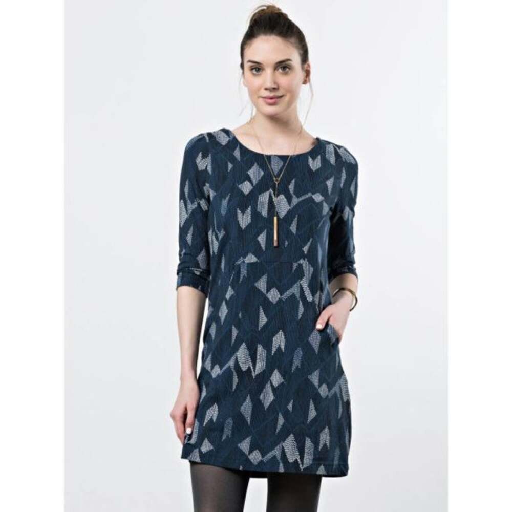 Mata Traders Dress Geometric Print Lagenlook Organic Cotton Boho Blue Size S